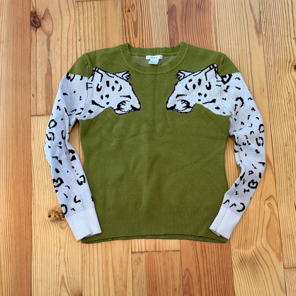Esley Green and White Leopard Sweater